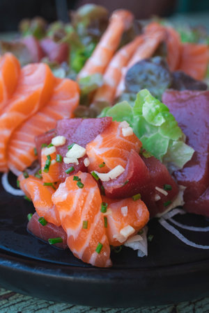 close up of the Japanese food sashimi set. Vertical imageの写真素材