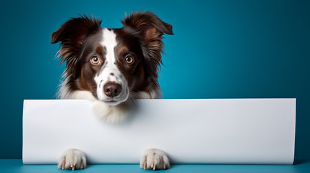 Creative animal concept. Border Collie dog looking on bright pastel background. advertisement, banner, card. copy text space.の素材