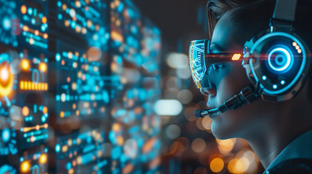 The use of modern digital technology and technical support services for customers as part of technological solutions with the support of artificial intelligenceの写真素材
