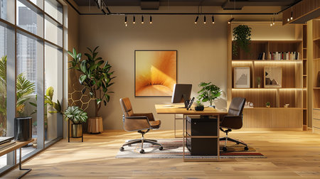Workspace Wonders: A Close View of an Office Desk Designの写真素材