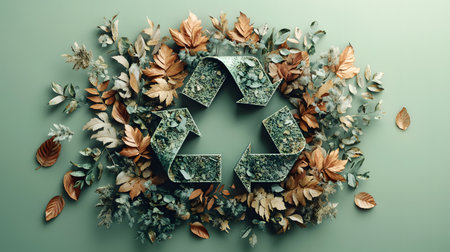 Ecological paper logo with leaves and plants integrated into the design. 3d rendering.の素材