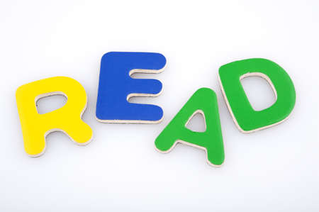Read made with multicolored magnetic lettersの写真素材