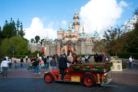Anaheim, California, USA, December 13, 2009 – Truck bringing visitors to the castle at Disneyland