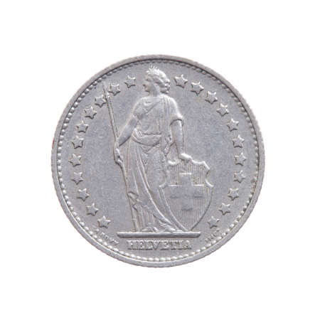 Swiss franc currency, International currecny isolated on a white background.の写真素材