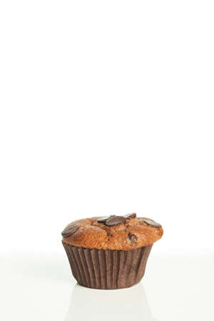 Chocolate muffin on white backgroundの写真素材