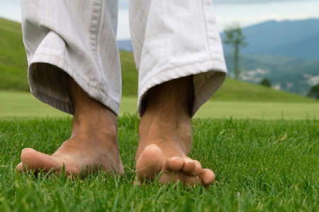 Sensation of trampling on natural grassの写真素材