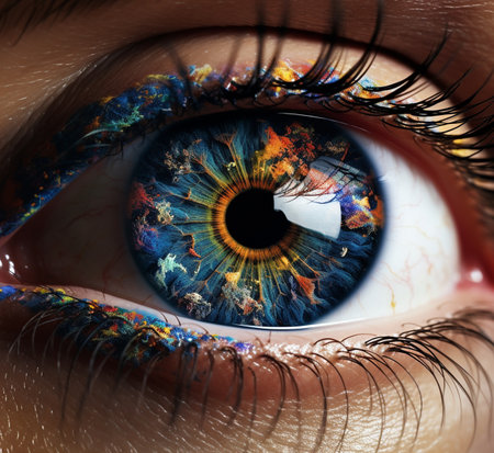Close-up of human eye with beautiful blue iris. 3D renderingの素材