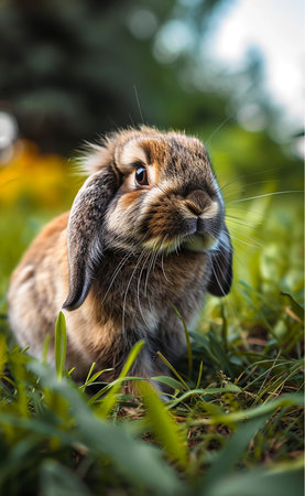Rabbit in the grass. Cute bunny on nature background.の素材