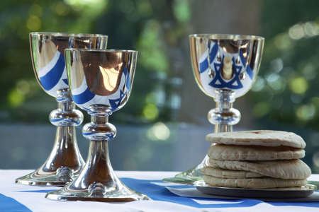 Silver chalices with the flag of Israelの写真素材