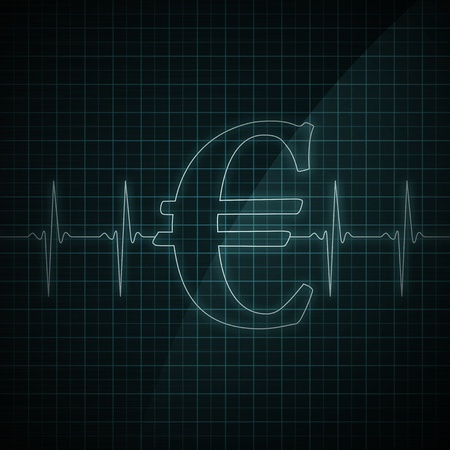 Heart beat monitor showing Euro symbol. Concept for financial health.の写真素材