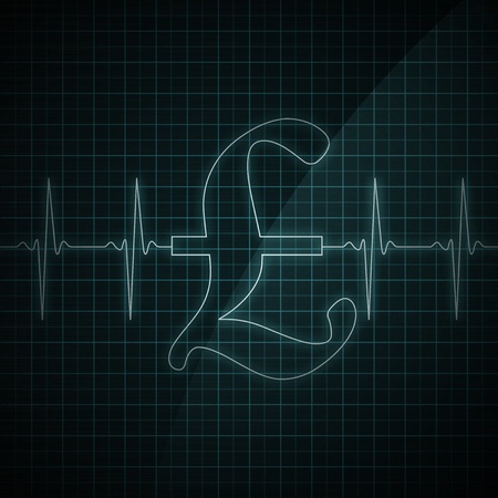 Heart beat monitor showing Pound symbol. Concept for financial health.の写真素材