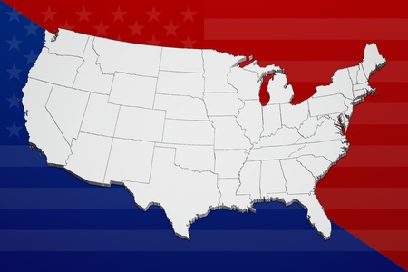 Map of the continental United States in 3D reflecting the concept of political division.の写真素材