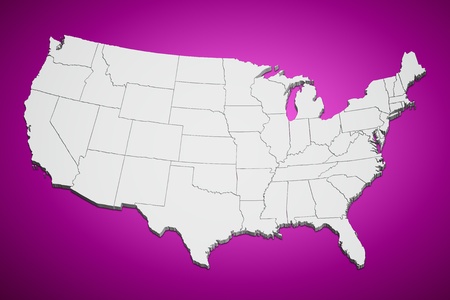 Map of the continental United States pink background.の写真素材