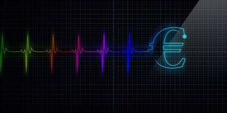 Colorful Horizontal Pulse Trace Heart Monitor with a Euro symbol in line.の写真素材