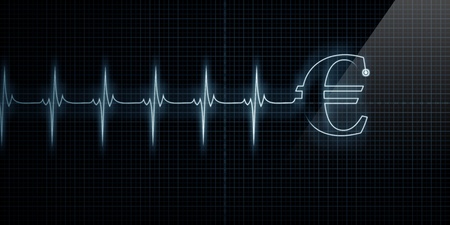Horizontal Pulse Trace Heart Monitor with a Euro symbol in line.の写真素材