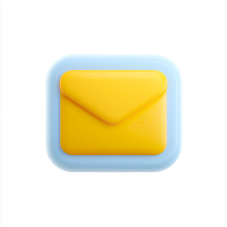 A minimalistic 3D-rendered envelope icon featuring a bright yellow envelope enclosed in a soft, rounded blue frame. The design has a smooth matte finish and playful, pastel colors, making it ideal for app icons, UI design, and communication graphics. This image is made with the help of AI.の素材