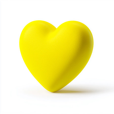 A single bright yellow heart icon with a soft, pebbled texture giving it a realistic, tactile look. This 3D-rendered symbol is designed with smooth curves, a matte finish, and a playful toy-like appearance, ideal for UI, UX, apps, or love-themed visuals. This image is made with the help of AI.の素材