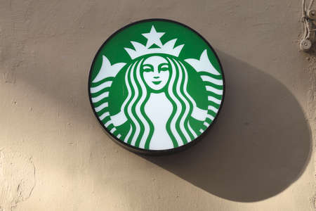 LONG BEACH, CA/USA - MARCH 19, 2019: Starbucks exterior logo. Starbucks is a chain of coffee shops...