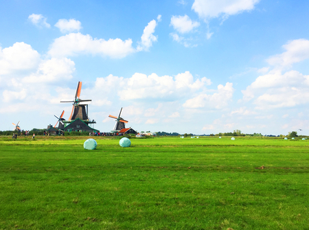 Holland Windmill on the fieldsの写真素材