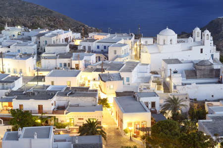 Panoramic view of Plaka in Milos Island  In the background you can see the bay and the Aegean Sea の写真素材