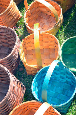 Colored wicker baskets, handmade の写真素材