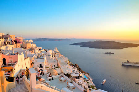Oia,Santorini, Greece - June 9, 2013  A view of beautiful sunset from Oia in Santorini, Greece  のeditorial素材