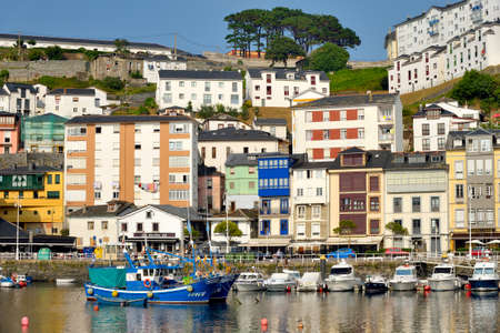 Luarca, Spain - July 26, 2014  View of the port of Luarca and homes  Located in Asturias, is one the most beautiful and tourist cities of the north of Spain のeditorial素材