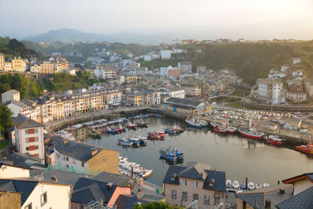Luarca, Spain - July 26, 2014: View of the port of Luarca and homes. Located in Asturias, is one the most beautiful and tourist cities of the north of Spain.のeditorial素材