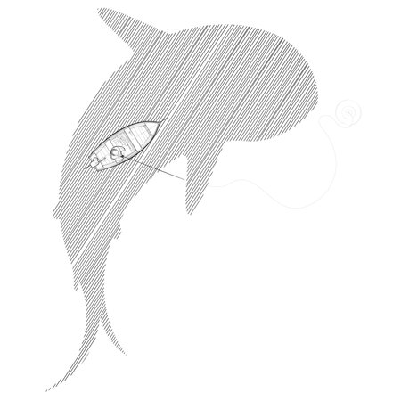 Small Fishing Boat attracts rather big fishのイラスト素材