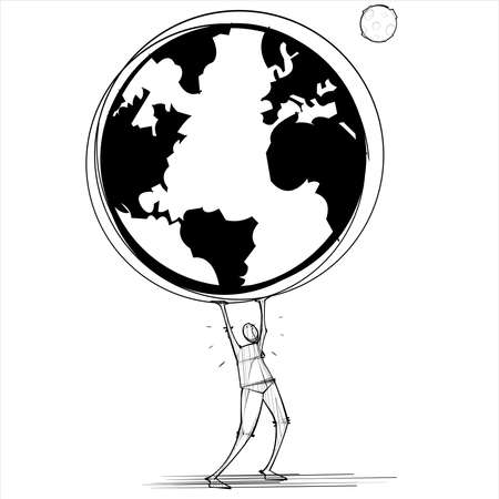 Man holds up the world and the moonのイラスト素材