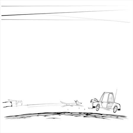 A dog and its owner are chasing a carのイラスト素材