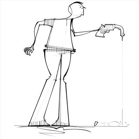 A man fires a gun and it goes rather droopyのイラスト素材