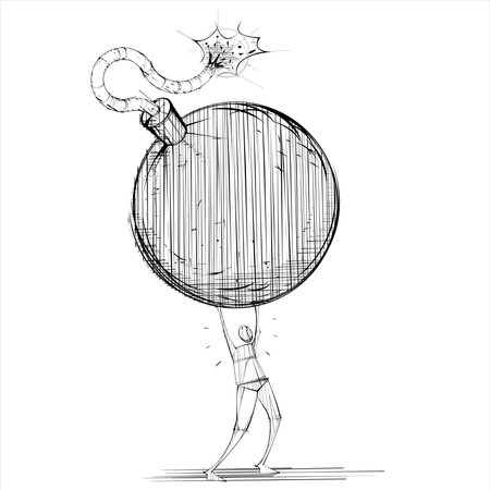 A Man holding up giant hissing bombのイラスト素材