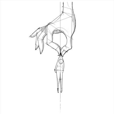 A giant hand picks up a sorry figureのイラスト素材