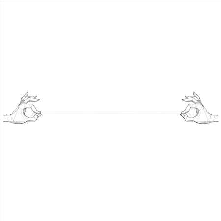 A man walks a tightrope held by two handsのイラスト素材