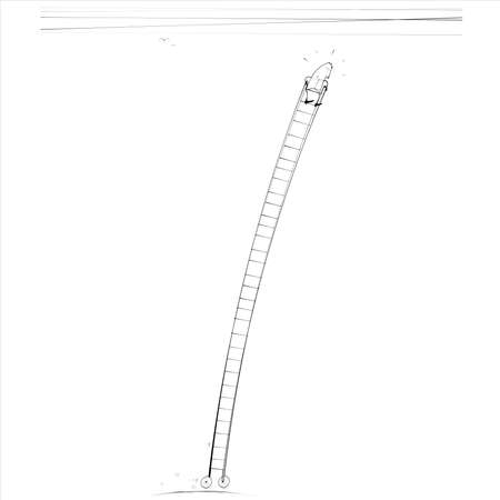 A man scoots along on his ladder on wheelsのイラスト素材