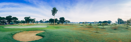 Green landscape golf course panoramic view.のeditorial素材