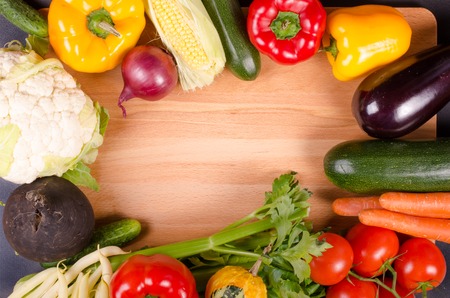 Fresh autumn organic vegetables. Healthy eating frame.の写真素材