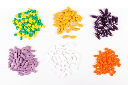 Pills and drugs  isolated on white backgroundの写真素材