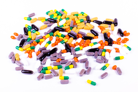 Pills and drugs  isolated on white backgroundの写真素材