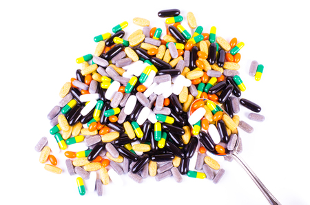 Pills and drugs  isolated on white backgroundの写真素材