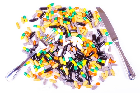 Pills and drugs  isolated on white backgroundの写真素材