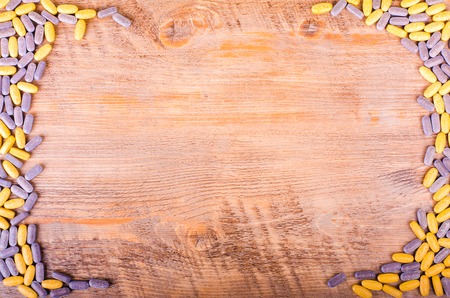 Plate of pills on striped cloth isolated, concept dietの写真素材