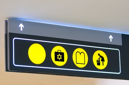 Symbol of jewish star, rest and mother room sign in airport, modern building. Copy spaceの写真素材