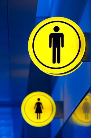 Male, female toilet, restroom sign. Man and woman equality concept. Copy spaceの写真素材