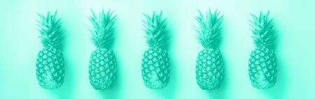 Bright pineapple pattern for minimal style. Top View. Pop art design, creative concept. Copy Space....