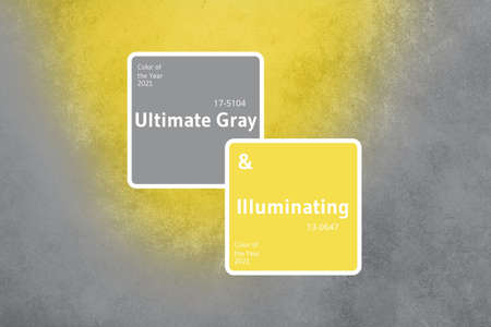 Demonstrating trendy Color of the Year 2021. Illuminating Yellow and Ultimate Gray. Duotone concrete...