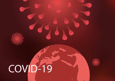Red coronavirus and the Earth on the dark backgroundの写真素材