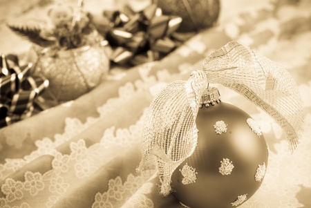 Abstract Softened Sepia Image of Christmas Ornamentの写真素材