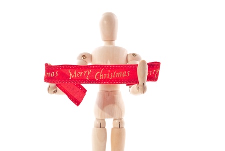 Merry Christmas Ribbon Presented by Wooden Dummyの写真素材